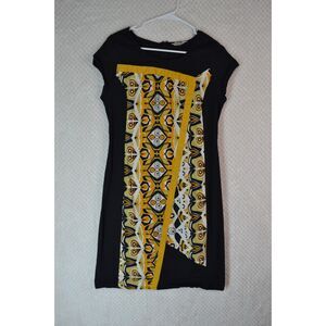 Orientique Naturally Australian Women's Large Black Yellow Abstract Dress